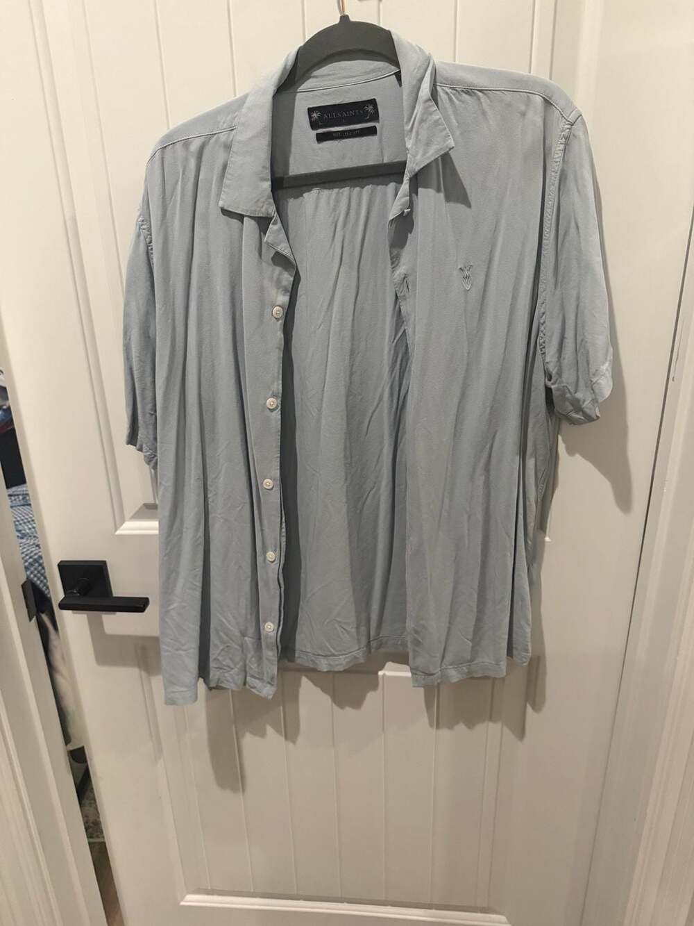 AllSaints Venice Short Sleeve Camp Shirt Light Blue Relaxed Fit